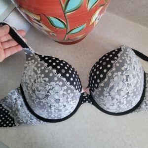 Victoria's Secret Black and White Lace Polka Dot Bra